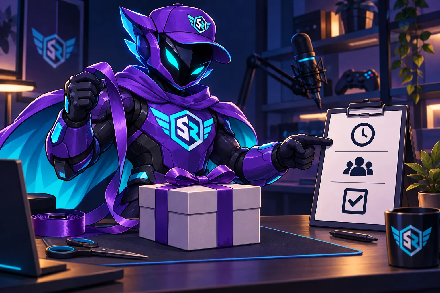 Der StreamRush-Held bereitet eine Aktion mit Geschenk und verständlichen Regeln vor.