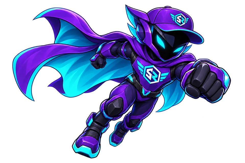StreamRush-Maskottchen fliegt mit wehendem Cape los